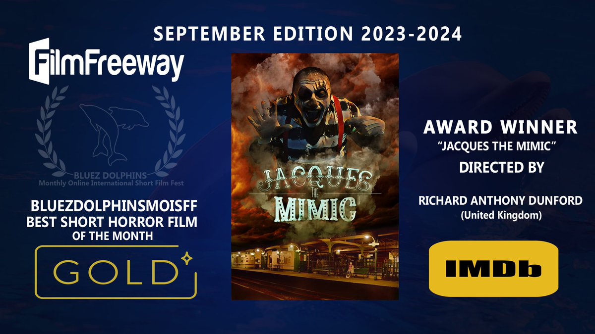 Our #horror #shortfilm Jacques the Mimic got Best Horror <a href="/BluezDolphins/">BLUEZ DOLPHINS - MONTHLY ONLINE SHORT FILM FEST</a> 🇮🇳 Starring <a href="/KayleyRainton/">Kayley Rainton</a> @kwilliamsactor