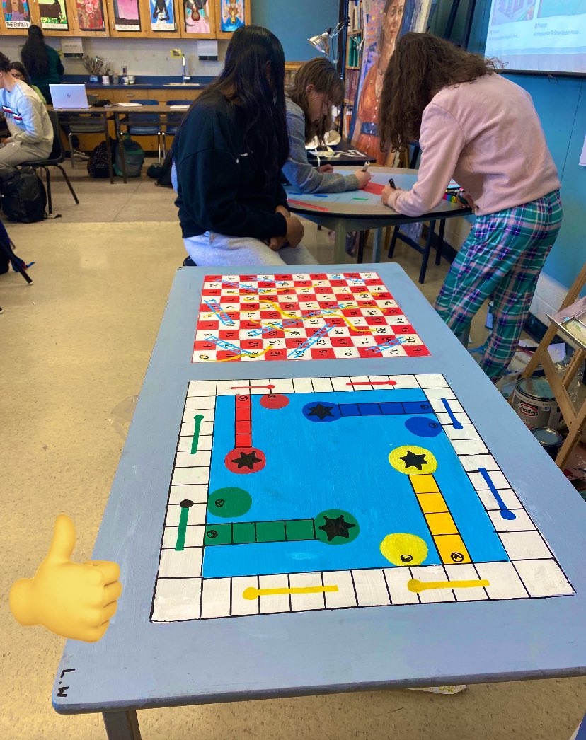 Would you like a table hand painted with your choice of design? In Visual Arts @HumberviewSS we continue to spread awareness of #ClimateChange by repurposing furniture that would go to landfills. 6 tables available. @TownOfCaledon @environmentca @ClimateReality