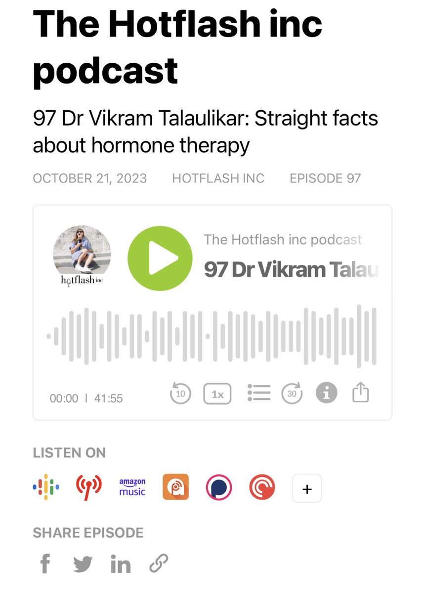 In this podcast with Ann Marie McQueen, founder of Hotflash Inc, we discussed about what modern HRT consists of and who should consider it. It boils down to individual choice. We talked about current controversies and lack of robust research in some areas
thehotflashincpodcast.buzzsprout.com/2055642/137936…