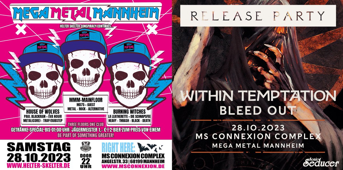 helterskelterde's tweet photo. HEUTE/TODAY
π€β οΈ MEGA METAL MANNHEIM β οΈπ€
SA / 28.10.2023 / 22 CET / @ MSC2
TICKETS / ABENDKASSE TEURER
β‘οΈ https://t.co/qUEmszIgsp
β OFFIZIELLE RELEASEPARTY β
WITHIN TEMPTATION - Bleed Out
inkl. Verlosung
#MegaMetalMannheim #HouseOfWolves #WithinTemptation #HelterSkelter https://t.co/9jPxfcSt3F