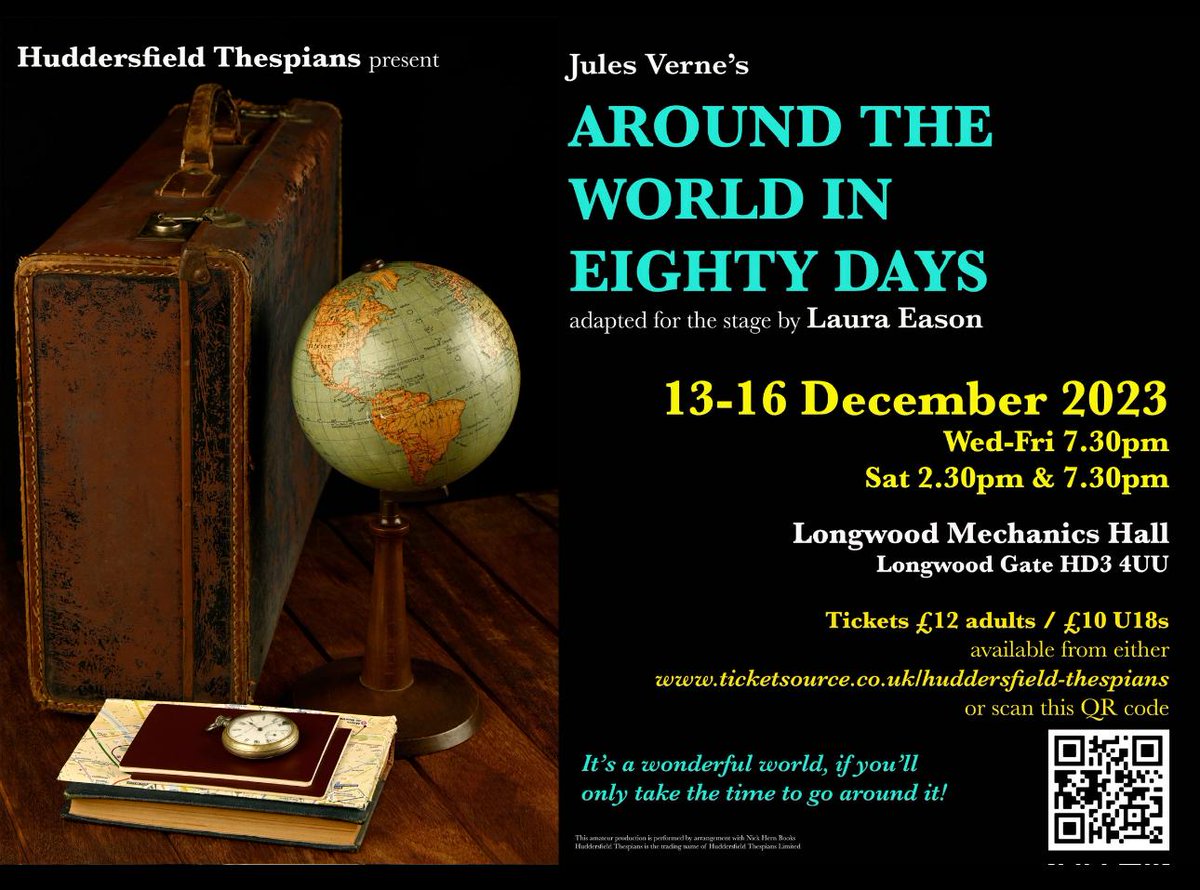 COMING UP: Around the World in #80Days, a race against the clock on a dizzying succession of trains, steamers, a wind-propelled sledge and...an elephant? #Longwood Mechanics 13-16 December 2023 ticketsource.co.uk/huddersfield-t… #Christmas #Huddersfield