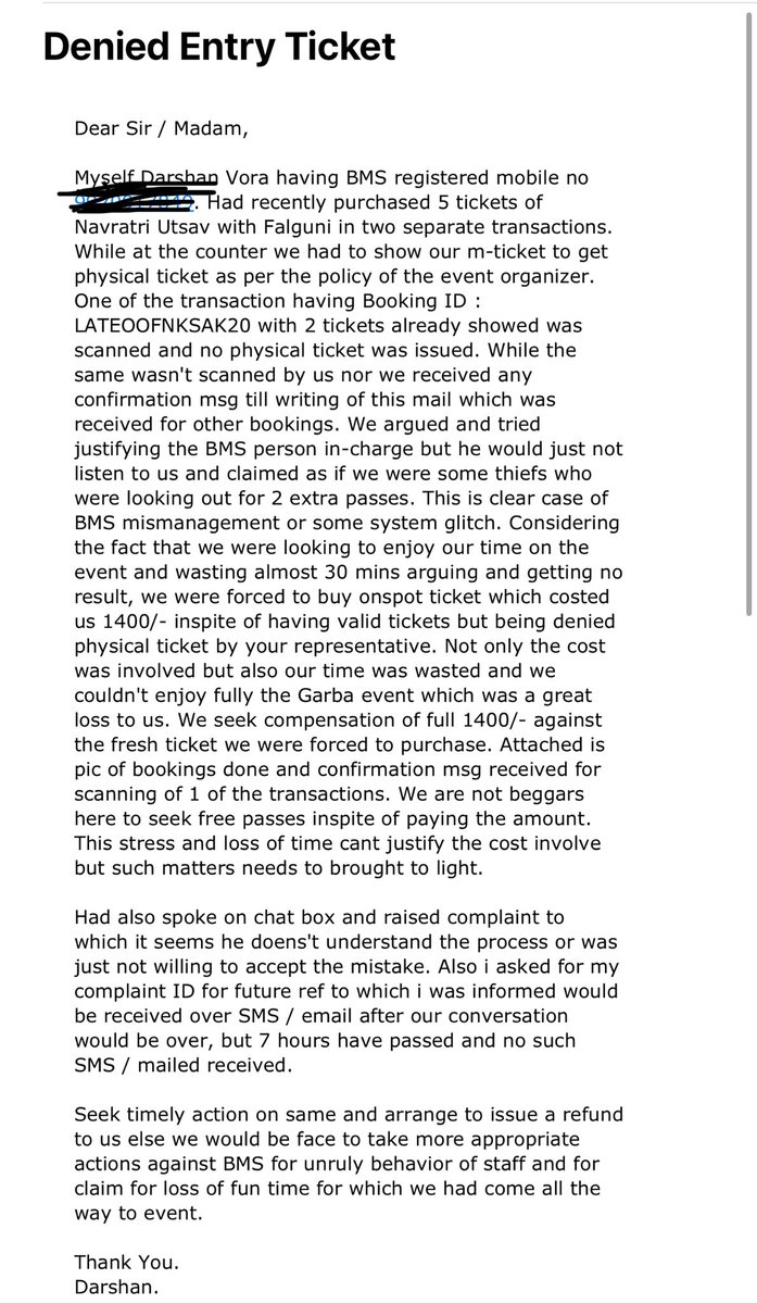 DarshanVora15's tweet photo. Complaint No 16294518. Raised complaint almost a week ago but till date no response or action taken by @bookmyshow. Worst customer service. https://t.co/Ld3NZsEM4b