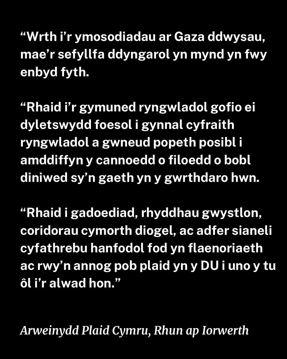 Plaid_Cymru's tweet photo. Rhaid i bob plaid yng Nghymru a ledled y DU uno y tu ôl i alwadau am gadoediad. https://t.co/vbh0tsQjVD
