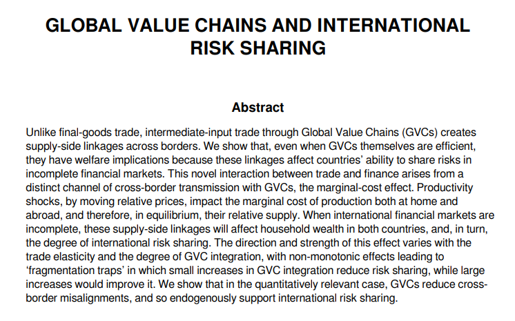 New CEPR Discussion Paper (<a href="/cepr_org/">CEPR</a>) with Giancarlo Corsetti, Lucio D'Aguanno, Aydan Dogan (<a href="/AydanDogan/">Aydan Dogan</a>) and Rana Sajedi (<a href="/BoE_Research/">Bank of England Research</a>): "Global Value Chains and International Risk Sharing"
cepr.org/publications/d…