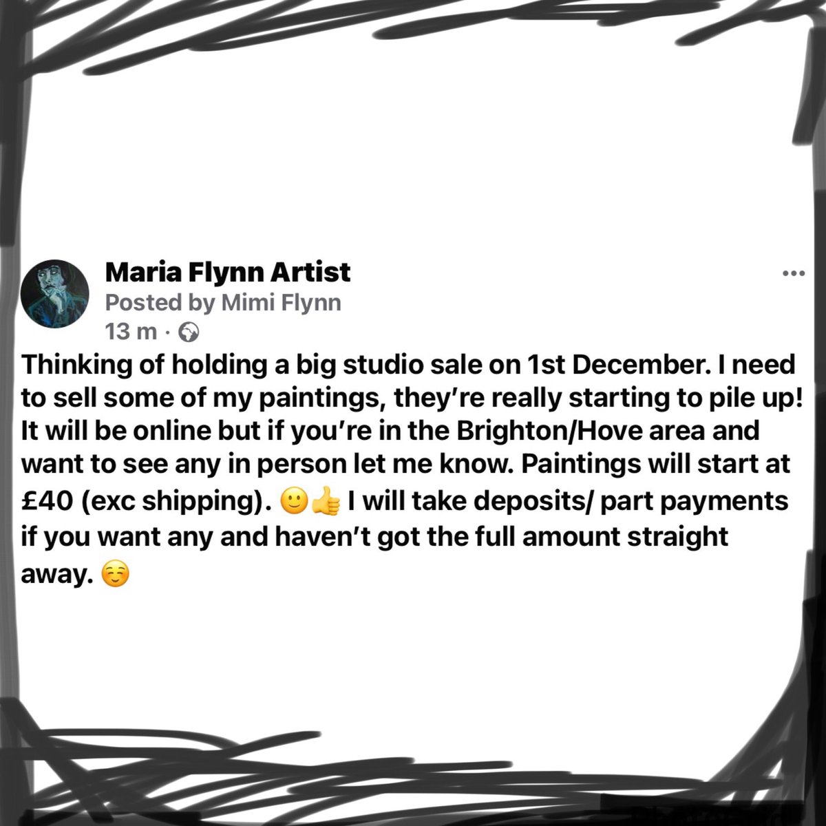 MariaFlynnArt's tweet photo. Holding a sale of some of my paintings on December 1st online. Prices from £40. More details to follow. 🙂❤️ #studiosale #contemporaryart #womeninart #britishartist #originalart https://t.co/Mytr58OXkz