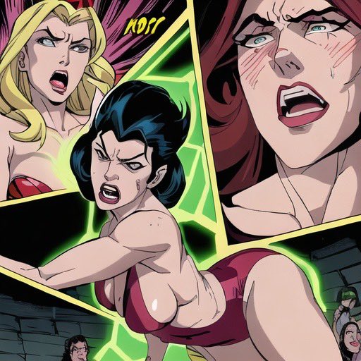 scosinus32's tweet photo. Evil babes in distress, defeated, about to be destroyed! My #AIArtworks with @PhotoleapApp Female wrestling inspired #ryona #villainesses #evilbabes #badgirls #evildamsels https://t.co/BiQZB5tDd7