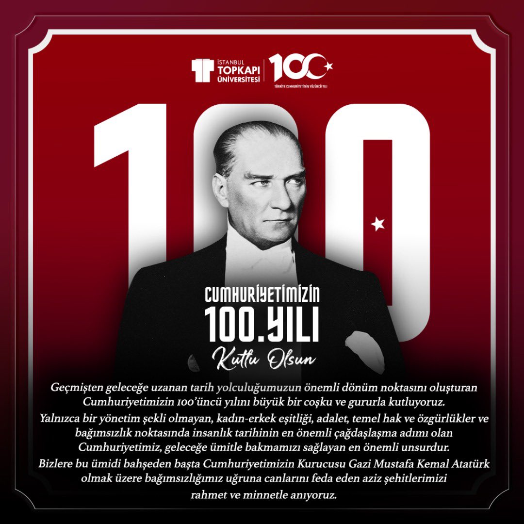 Yaşasın Cumhuriyet. Ne mutlu Cumhuriyetimizin Evlatları olan bizlere. Ne mutlu Atatürk’ün izinden gidenlere.. Ne mutlu kadın ve erkeğin eşit haklarla yürüdüğü medeniyet yolunun yolcularına.. Ne mutlu adalet, eşitlik ve özgürlüğün önemini idrak edenlere.. NE MUTLU TÜRKÜM DİYENE…