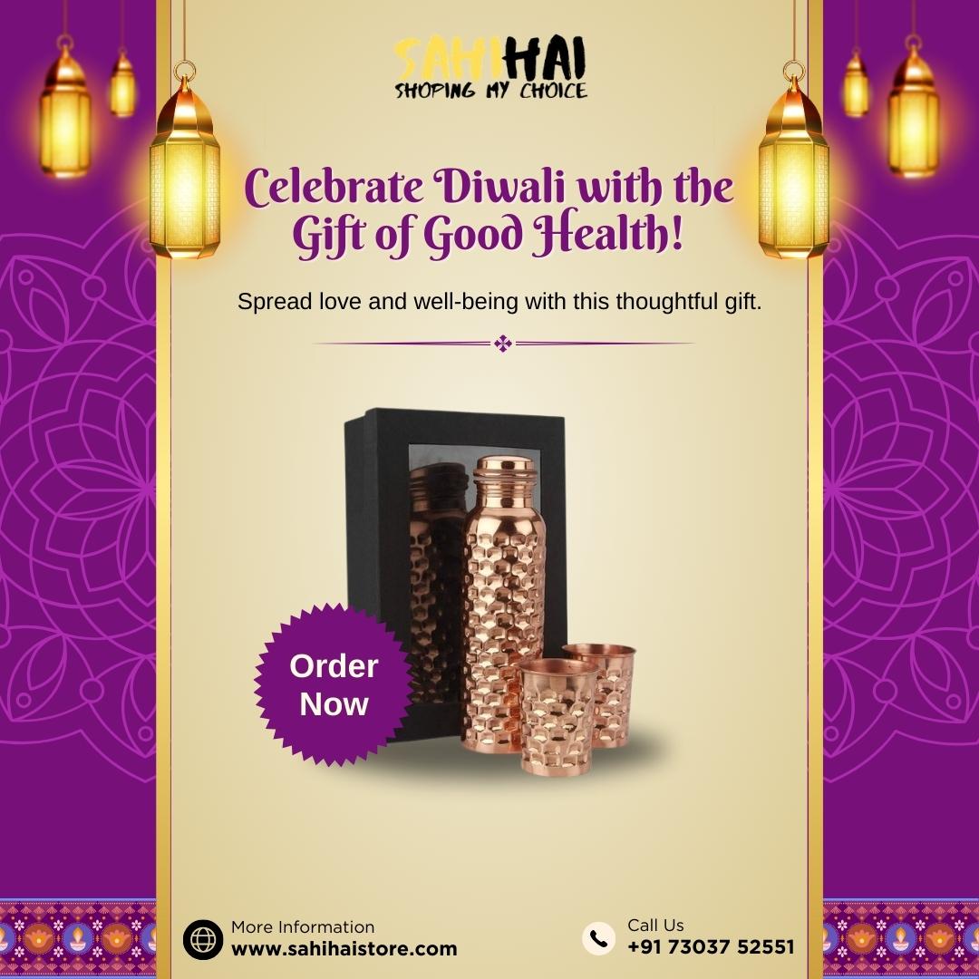 This Diwali, make a thoughtful and sustainable choice by gifting our exquisite Copper Bottle & Glass Gift Set. 

#DiwaliGift #HealthyLiving #SustainableGift #FestiveJoy #DiwaliCelebration #CopperGiftSet #GiftOfHealth #SpreadLove
