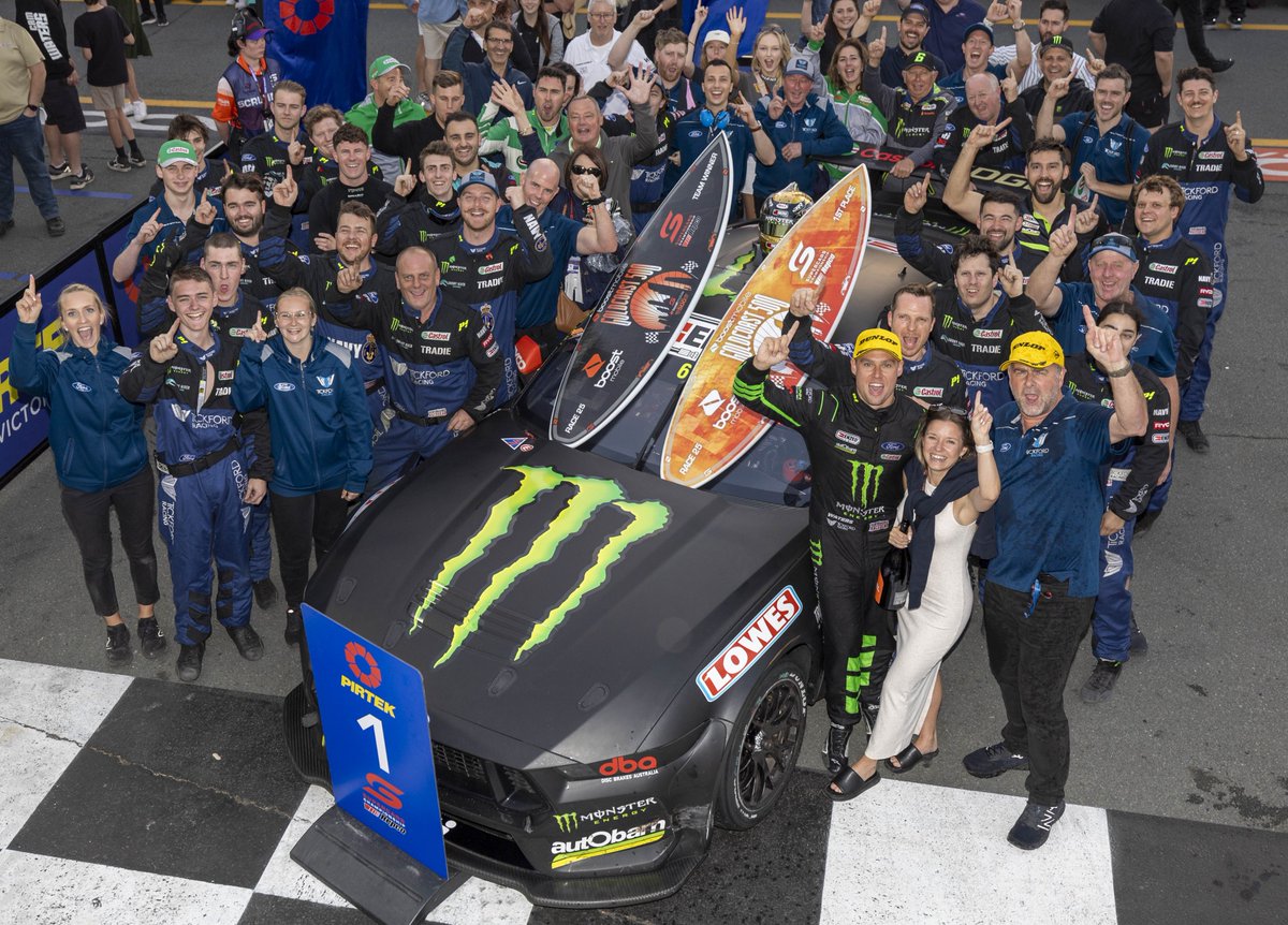 FordAustralia's tweet photo. Cameron Waters and @TickfordRacing  have taken an epic win on the streets of the Gold Coast, with @daffidreynolds and @GroveRacing a fine third. 
Great to be back on the top step!
#RepcoSC https://t.co/KKah5V1xxp