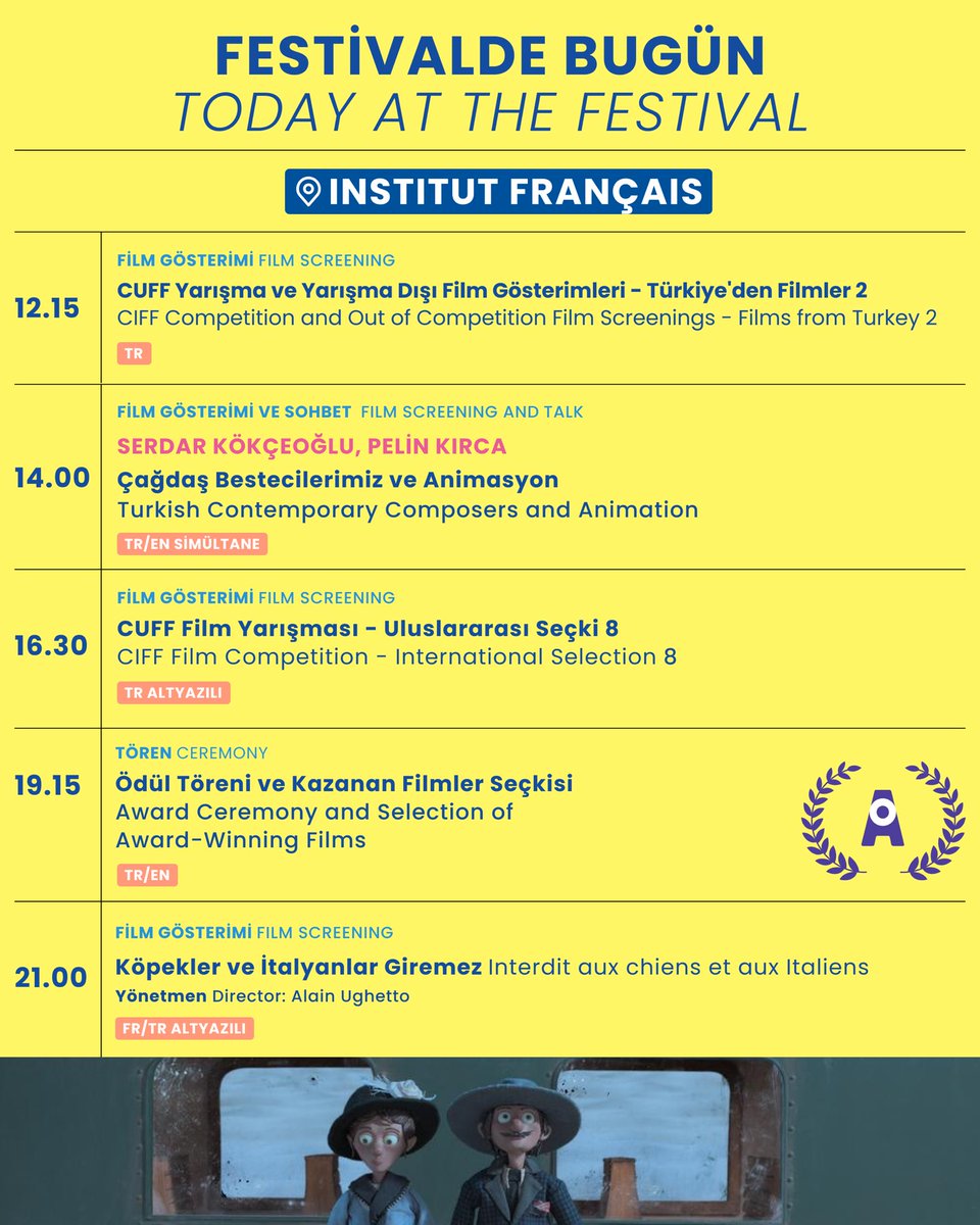 canlandiranlar's tweet photo. 11.Canlandıranlar Uluslararası Film Festivali’nde bugün 🥳
Ödül töreni 19.15’te başlıyor ✨
#cuff11 #animation #canlandıranlar #animasyon #animasyonfestivali #animationfestival #festival https://t.co/uuHNu3rleo