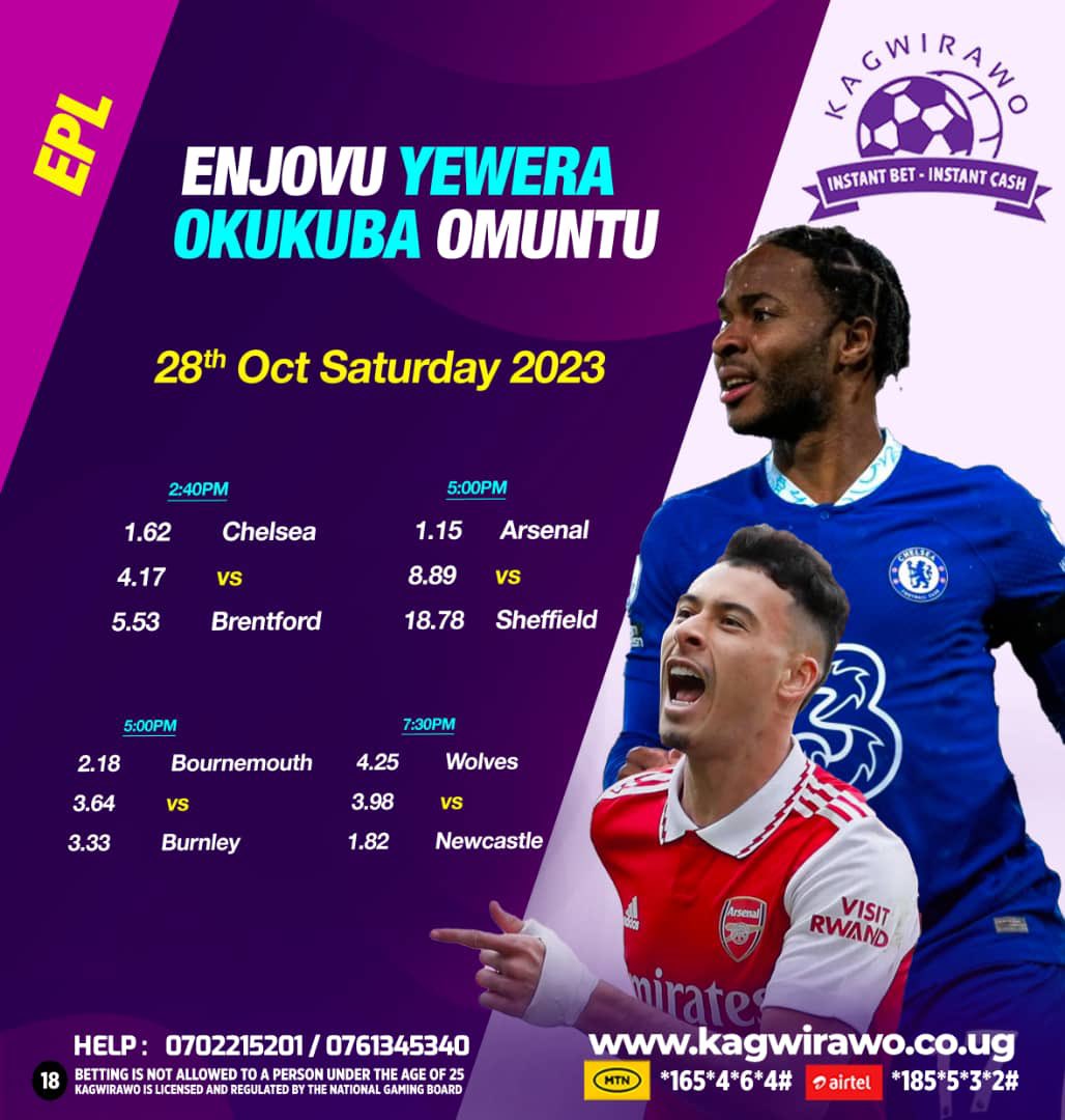 Premier League action returns today with Arsenal and Chelsea all in action Bet via kagwirawo.co.ug and stand a chance to win millions of money #KagwirawoUpdates