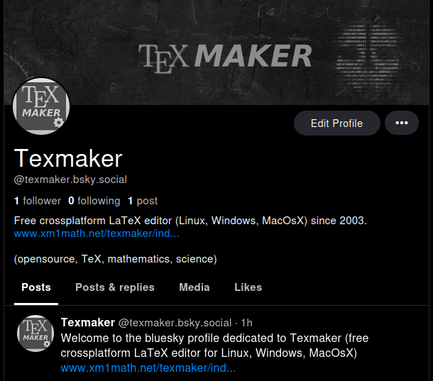 Texmaker (#opensource #LaTeX #editor ) is now on #bluesky .
(when #bluesky will be opened to all, texmaker will quit  X/twitter) 
bsky.app/profile/texmak…