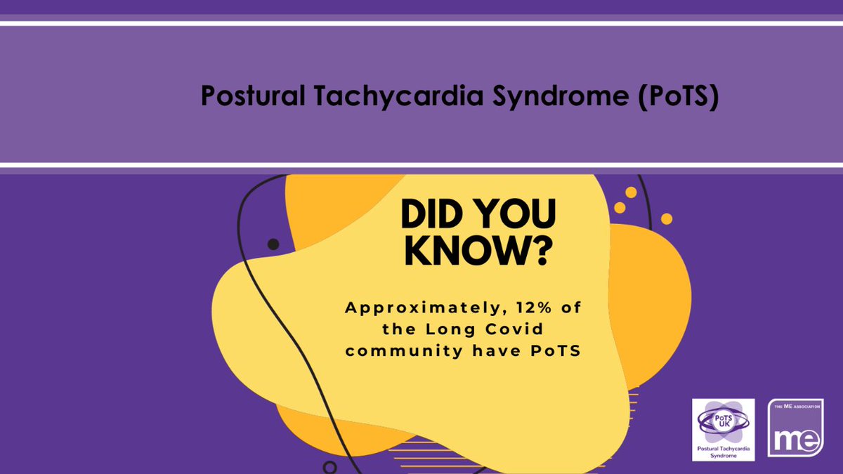 MEAssociation's tweet photo. Postural Tachycardia Syndrome (PoTS) - @UKPoTS 

Did you know? According to PoTS UK, approximately, 12% of the Long Covid community have PoTS

#pwME #MECFS #MyalgicE #MyalgicEncephalomyelitis #LongCovid #PostCovid #PoTS #PoTSAwareness2023 #MEAssociation #PoTSUK https://t.co/9vcKIqBeWG
