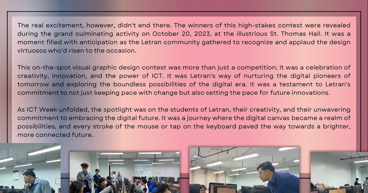 LSHSTheTemplar's tweet image. 🌐🚀 Exploring the Digital Frontier: A Recap of ICT-STEM Week 2023 

Dive into the exciting world of innovation, empowerment, and education during #ICTWeek2023 and #STEMWeek2023.