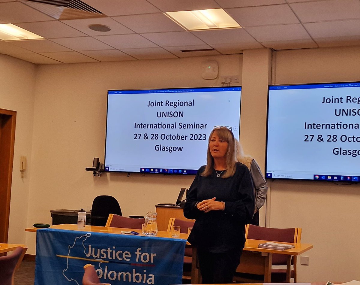 Great at our annual Joint International Seminar with @unisonscot @NorthWestUNISON and @UNISONNI. Regional Secretary, Lilian Macer, welcomes us to Glasgow.