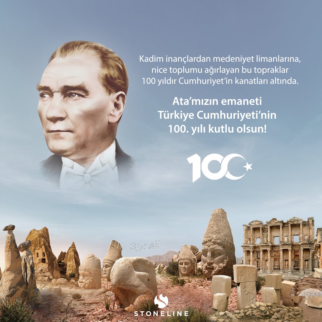 Stoneline (@stonelinecollec) on Twitter photo Kadim inançlardan medeniyet limanlarına, tarihin binlerce yıllık sanatını taşıyan bu topraklar; 100 yıldır Cumhuriyet'in kanatları altında!
Ata'mıza minnet ve saygıyla... ♾️🇹🇷
#Cumhuriyetin100Yılı #KutluOlsun Kadim inançlardan medeniyet limanlarına, tarihin binlerce yıllık sanatını taşıyan bu topraklar; 100 yıldır Cumhuriyet'in kanatları altında!
Ata'mıza minnet ve saygıyla... ♾️🇹🇷
#Cumhuriyetin100Yılı #KutluOlsun
