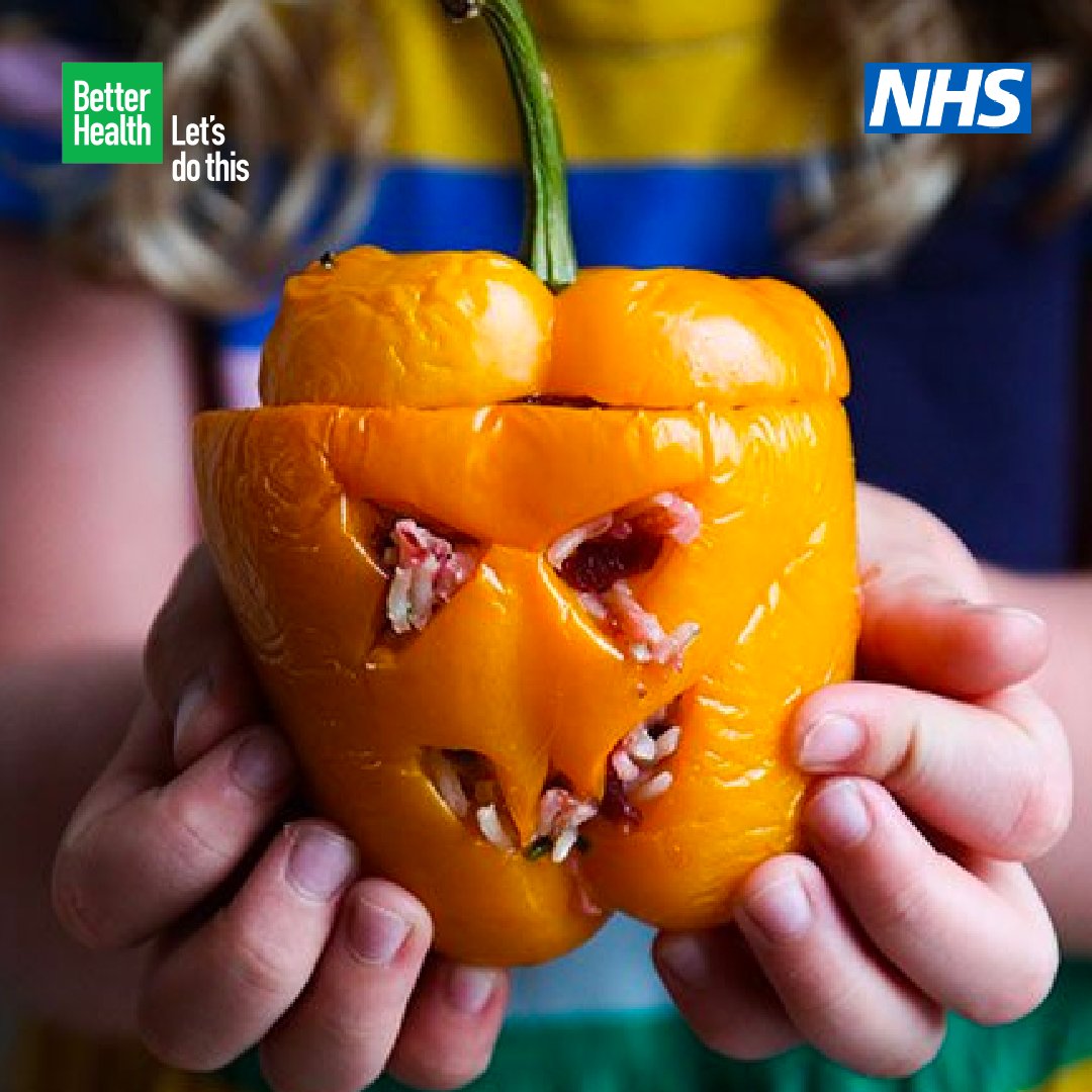 Get ready for #Halloween with a spooktacular recipe for the kids to make and enjoy! 🎃 

These petrifying peppers, stuffed with blood-red veggie rice will surely make a real monster of a meal.

Get the recipe: nhs.uk/healthier-fami…