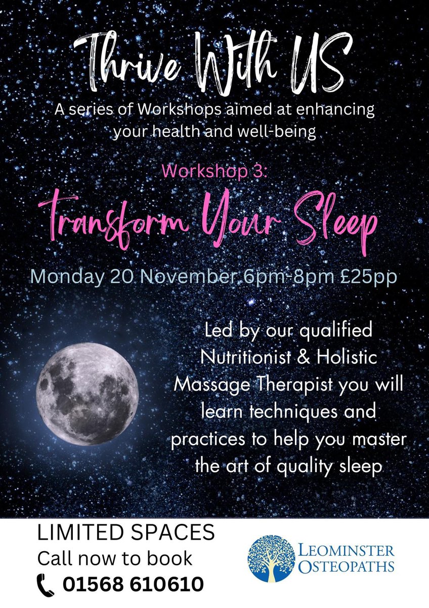 Did you know the average person spends about 26 years sleeping in their life which is a 3rd of our entire lives spent asleep! 
We also spend 7 years trying to get to sleep. When sleep goes wrong, it can have a huge impact on mind, body &amp; health. 

Call on 01568 610 610 to book.