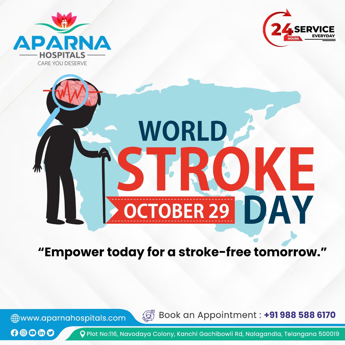 'On World Stroke Day, Aparna Hospital stands united in our commitment to stroke awareness and prevention. Your health is our priority, and together, we can make a difference. 💙

#WorldStrokeDay #worldstrokeday #worldstroke #stroke #strokeawareness #strokeprevention #heartstroke'