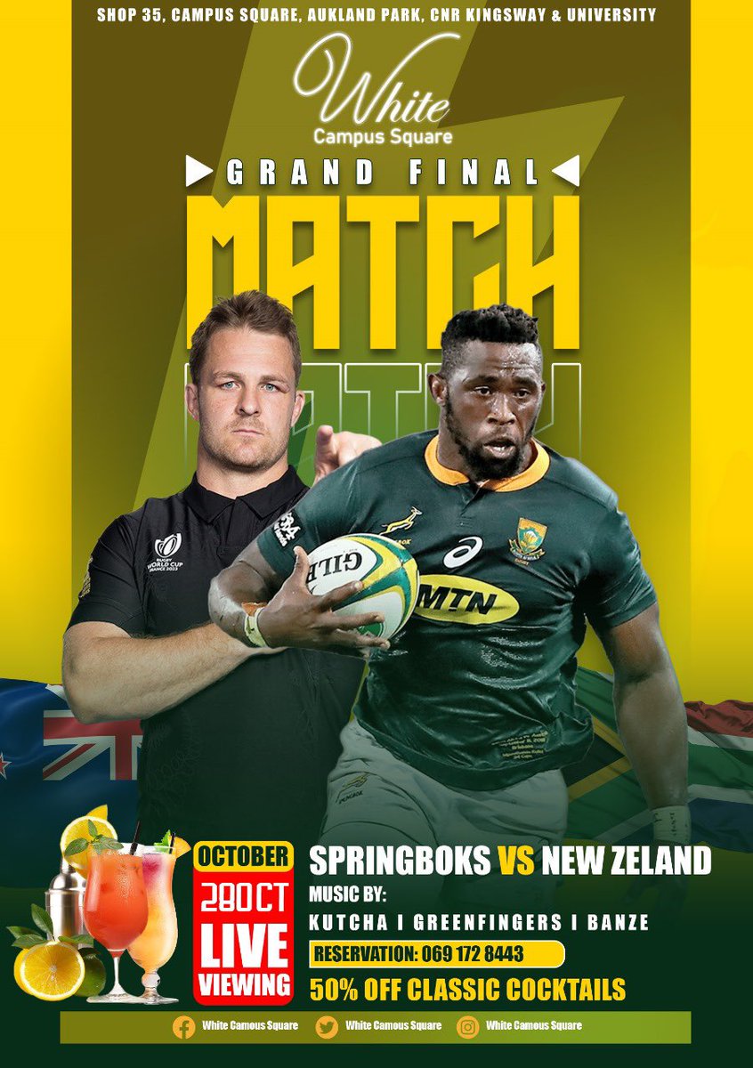 Check out the Springboks v All Blacks game at #WhiteCampusSquare today 😻🇿🇦🇿🇦🇿🇦