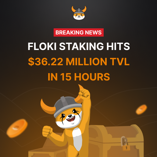 FLOKI's tweet photo. FLOKI STAKING HITS $36.22 MILLION TVL IN 15 HOURS

$36.22 MILLION worth of $FLOKI tokens have been staked in just 15 hours of the staking program going live.

These are tokens staked for a minimum duration of 3 months, and in a lot of cases up to 4 years.

That is more than 10% of the $FLOKI circulating supply taken out of circulation for the foreseeable future!