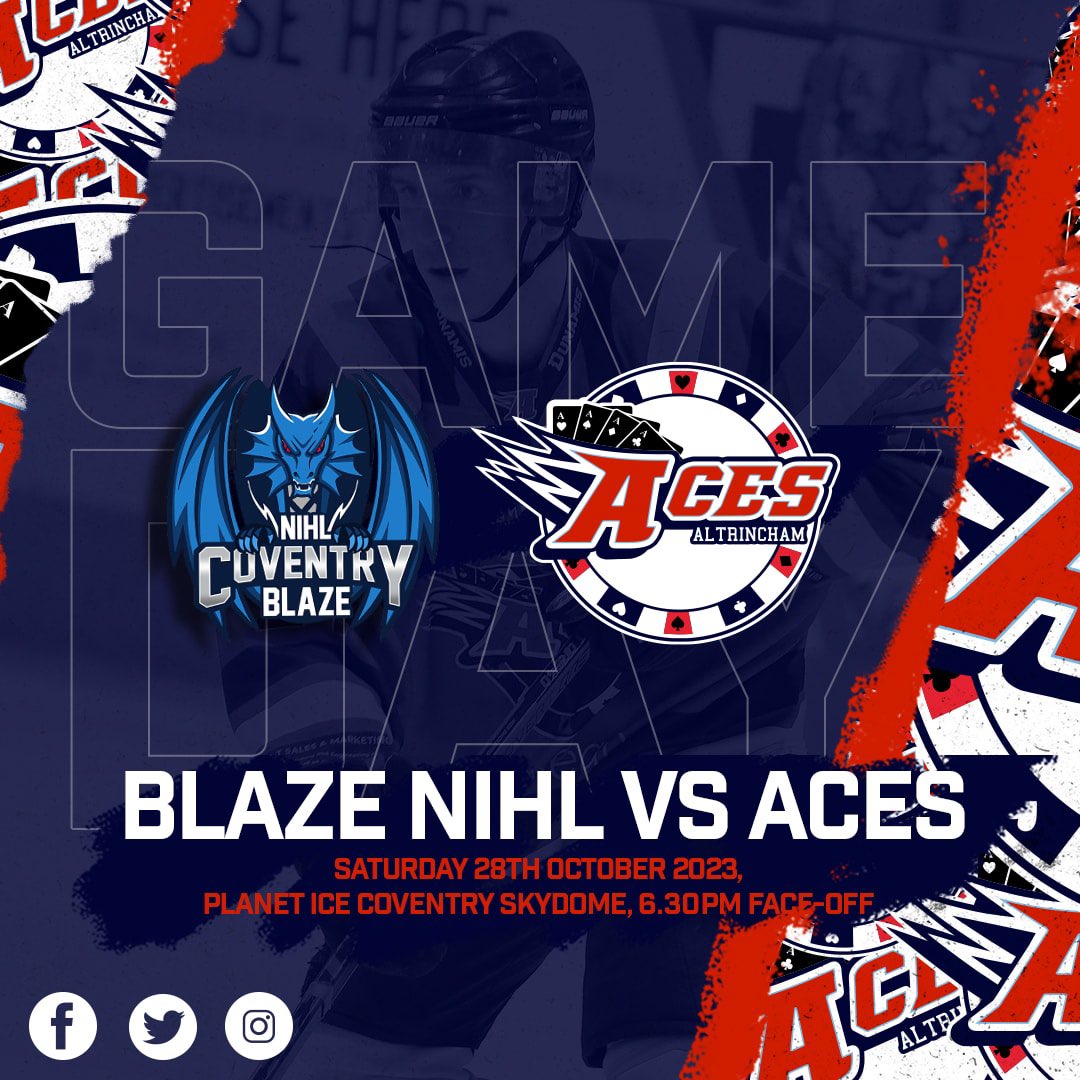 AltyAces's tweet photo. ๐จGAMEDAY๐จ
Our #doubleheaderweekend starts here, with a trip to Coventry! Safe travels to any Aces fans making the trip down the M6!
๐ @NIHLBlaze
๐
Sat 28th Oct 2023
โฐ 6.30pm
๐ @CoventrySkydome
โฆ๏ธโ ๏ธโค๏ธโฃ๏ธ
#aces #altrincham #gameon #blazevsaces #league #letsgoaces https://t.co/ZAyZ50Ecr1