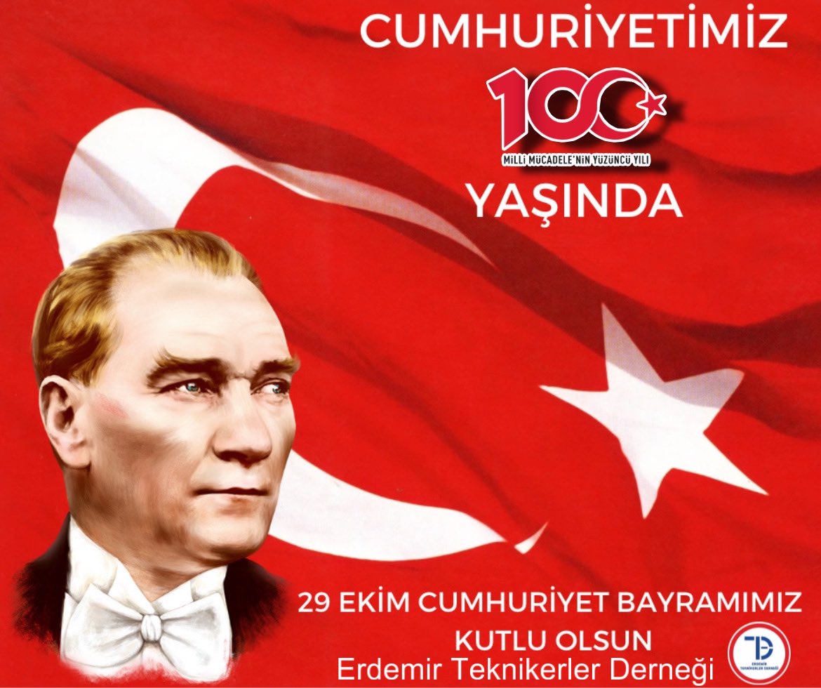 Türkiye Cumhuriyeti'nin kurucusu Gazi Mustafa Kemal Atatürk'ün önderliğinde ilan edilen Cumhuriyetimizin 100. yılını gurur ve coşkuyla kutluyoruz.29 Ekim Cumhuriyet bayramımız kutlu olsun.
Erdemir Teknikerler Derneği