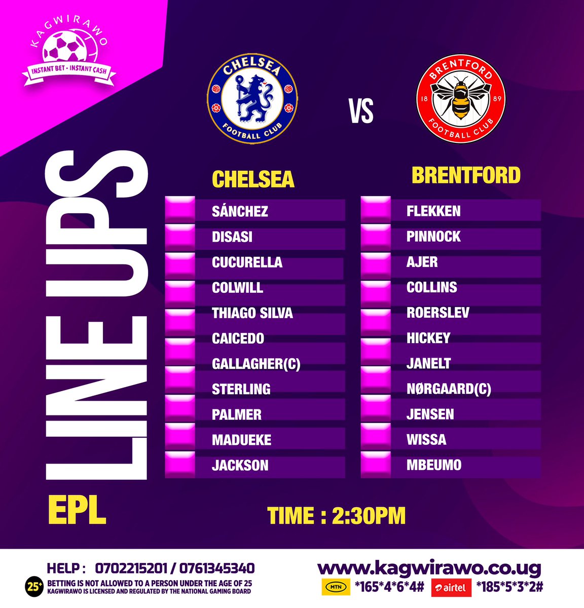 Teams are in for the early kickoff, will Chelsea win this one? Bet via kagwirawo.co.ug #KagwirawoUpdates | #CHEBRE