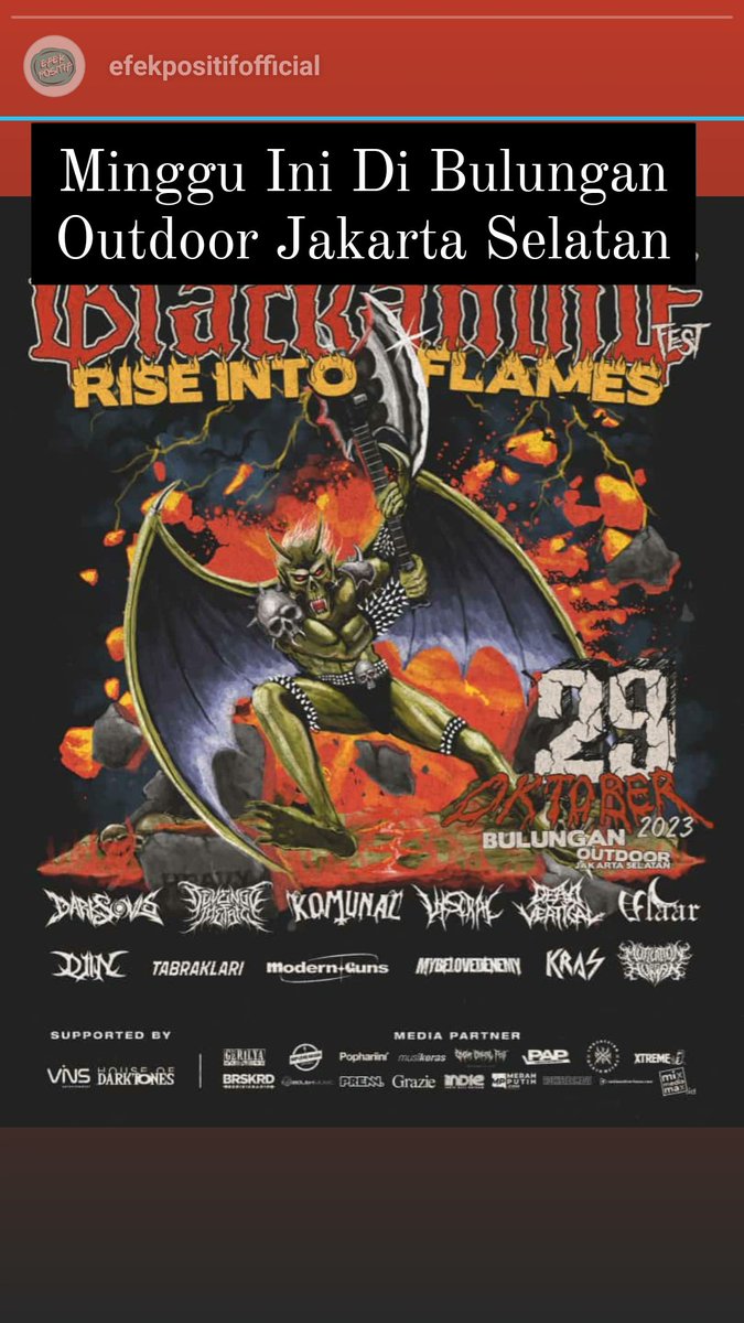 EfekPositifOfficial (@efek_positif) on Twitter photo Minggu Ini Di Bulungan Outdoor Jakarta Selatan ! <a href="/MetalHammer/">Metal Hammer</a> <a href="/DarkSovl/">alex</a> <a href="/V1scral/">Viscral.</a> <a href="/Djin/">Djin</a> <a href="/BlackandJE/">Blackandje Records</a> #metalconcert #gigsjakarta Minggu Ini Di Bulungan Outdoor Jakarta Selatan ! <a href="/MetalHammer/">Metal Hammer</a> <a href="/DarkSovl/">alex</a> <a href="/V1scral/">Viscral.</a> <a href="/Djin/">Djin</a> <a href="/BlackandJE/">Blackandje Records</a> #metalconcert #gigsjakarta