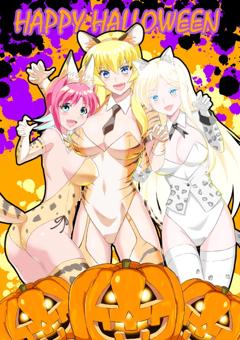 依頼で猫耳のオリ娘を描かせてもらったので季節に合わせてハロウィンっぽい感じにしてみました