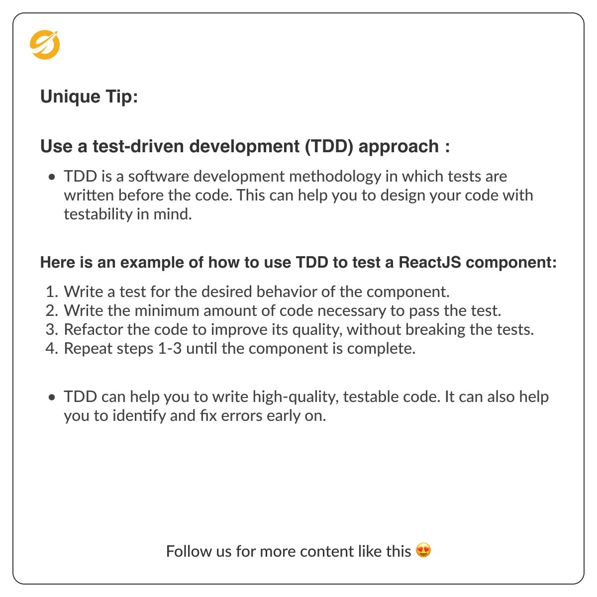 UpforceT60125's tweet image. Mastering ReactJs testing techniques with UpforceTech: Boost your confidence in writing efficient code for your application. #ReactJsTesting #UpforceTech
#ReactJsInspiration #UpforceTech #reactjs #reactjsdeveloper #reactjsdevelopers #reactjsdevelopment #reactjsdevelopmentcompany