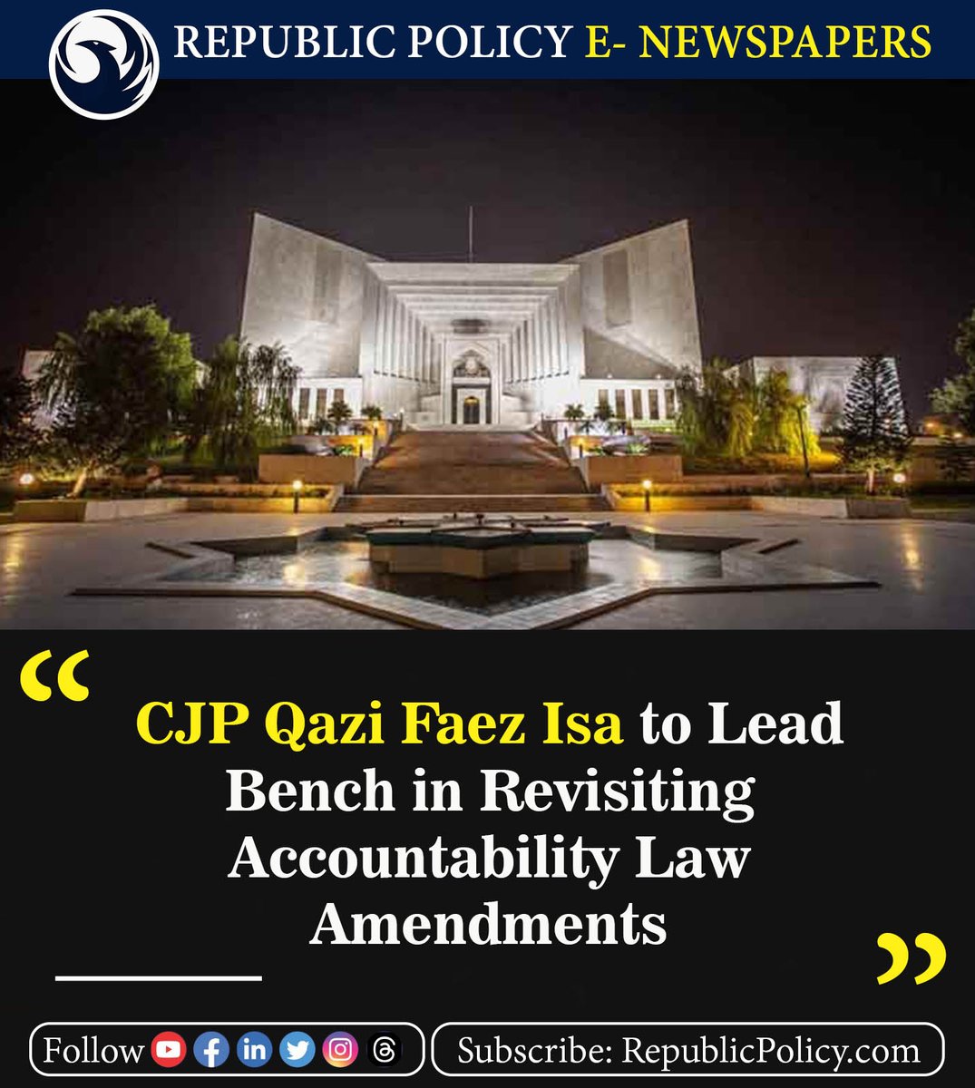 A larger bench led by Chief Justice of Pakistan (CJP) Qazi Faez Isa is scheduled to consider the federal government’s intra-court appeal.

Read more: republicpolicy.com/cjp-qazi-faez-…

#CJPQaziFaezIsa #BenchLedByCJP #IntraCourtAppeal #PakistaniJudiciary #News