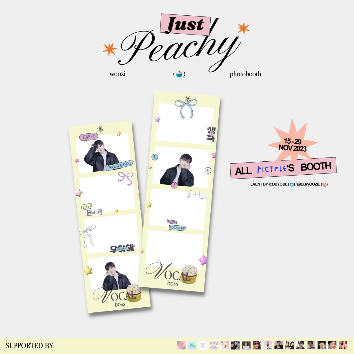 wujieryeongie's tweet photo. (🍑) JUST PEACHY!
special woozi day photobooth event by @BBYOJIE

✷ 15-29 NOV
✷ available at all pictple’s booth!

kindly use #JustPeachyWZ if u use our frame <3 https://t.co/ONvGadz1MY