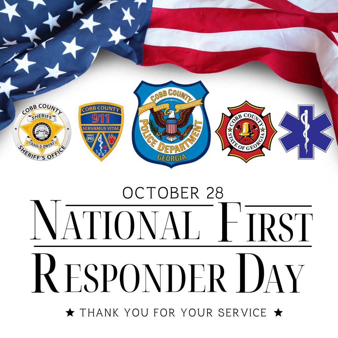 We honor and appreciate our brave first responders who put their lives on the line every day to keep us safe. 
To all those who serve on the frontlines, thank you.
#cobbcounty #cobbpolice #cobbfire #cobb911