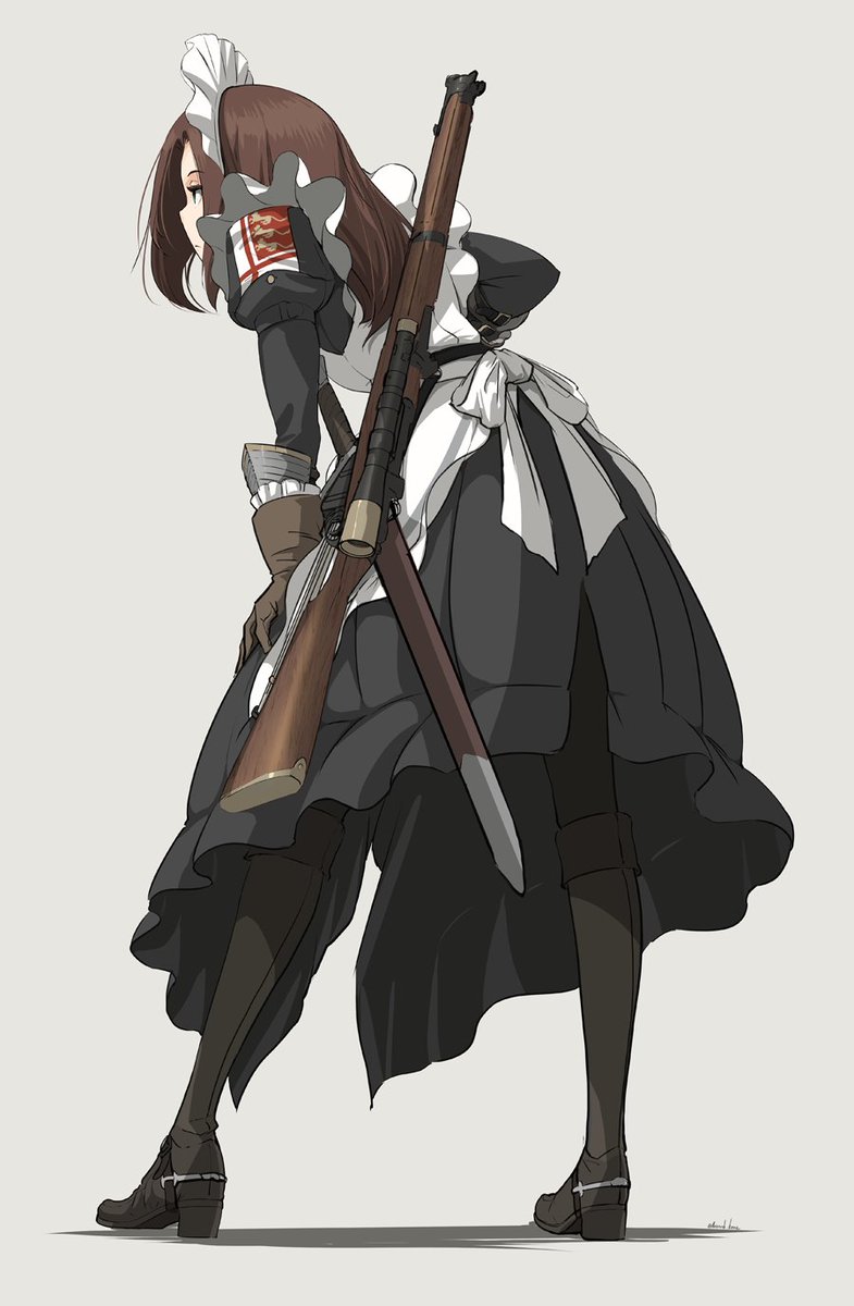 1girl weapon solo rifle gun maid maid headdress  illustration images