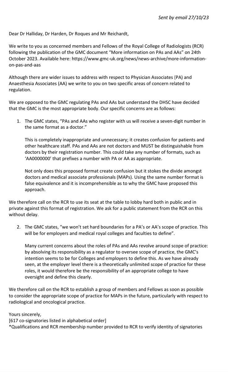 David Little (@drdlittle) on Twitter photo There are now over 1000(!) members and Fellows that have signed this letter to <a href="/RCRadiologists/">The Royal College of Radiologists</a> about GMC regulation of PAs and AAs.
This is an unprecedented and overwhelming response!
You can still sign it here: forms.gle/gcBdVRwfTBMVr5…
<a href="/halliday_kath/">Kath Halliday</a> <a href="/OliverReichardt/">Oliver Reichardt</a> There are now over 1000(!) members and Fellows that have signed this letter to <a href="/RCRadiologists/">The Royal College of Radiologists</a> about GMC regulation of PAs and AAs.
This is an unprecedented and overwhelming response!
You can still sign it here: forms.gle/gcBdVRwfTBMVr5…
<a href="/halliday_kath/">Kath Halliday</a> <a href="/OliverReichardt/">Oliver Reichardt</a>