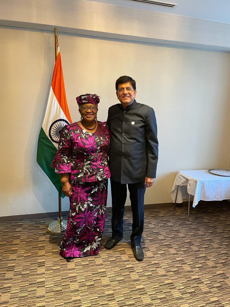 the_woment's tweet photo. Constructive and sometimes tough bilateral discussions on MC13 priorities and possible outcomes following the just completed Senior Officials meeting. On the sidelines of the G7 Trade Ministers Meeting in Osaka, with Their Excellencies Minister @PiyushGo… https://t.co/s7h3kxAEQ7