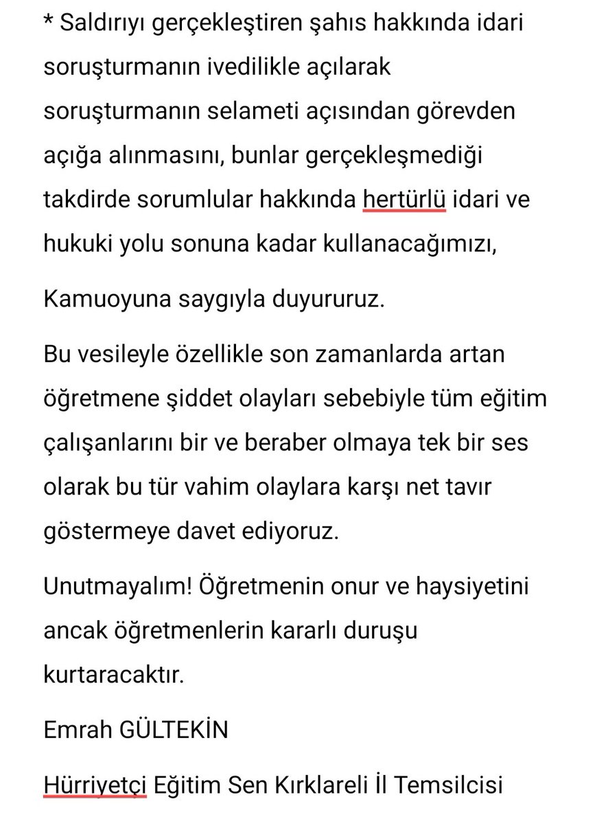 #EgitimdeŞiddeteHayır ! Lüleburgaz'da bir kadın öğretmene uygulanan şiddet ile ilgili basın açıklaması! #ÖğretmeneŞiddeteHayır ! 
<a href="/egitimsen/">Eğitim Sen</a> <a href="/kesk/">ハッチポッチ</a> <a href="/LuleburgazP/">LÜLEBURGAZ KADIN PLATFORMU</a> <a href="/LuleburgazHaber/">Lüleburgaz Haber</a> @hurriyetciegitimsen @