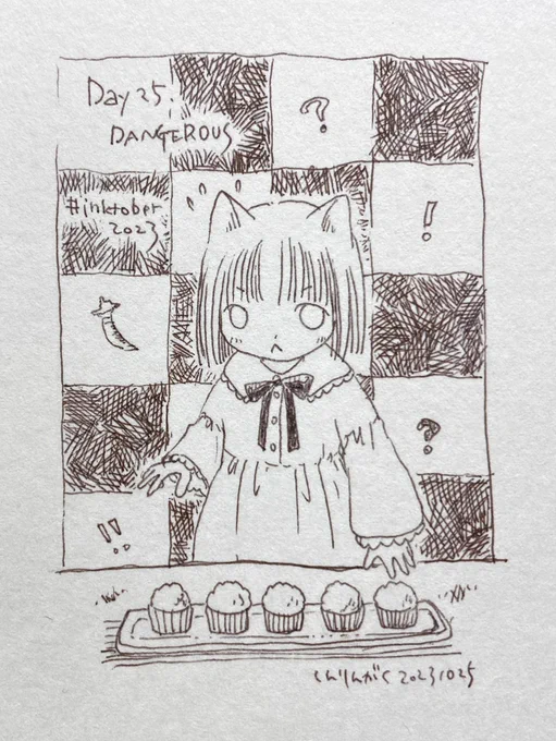 Day25. DANGEROUS#inktober2023 このなかのどれかひとつはハバネロパウダー入りの激辛マフィンです 