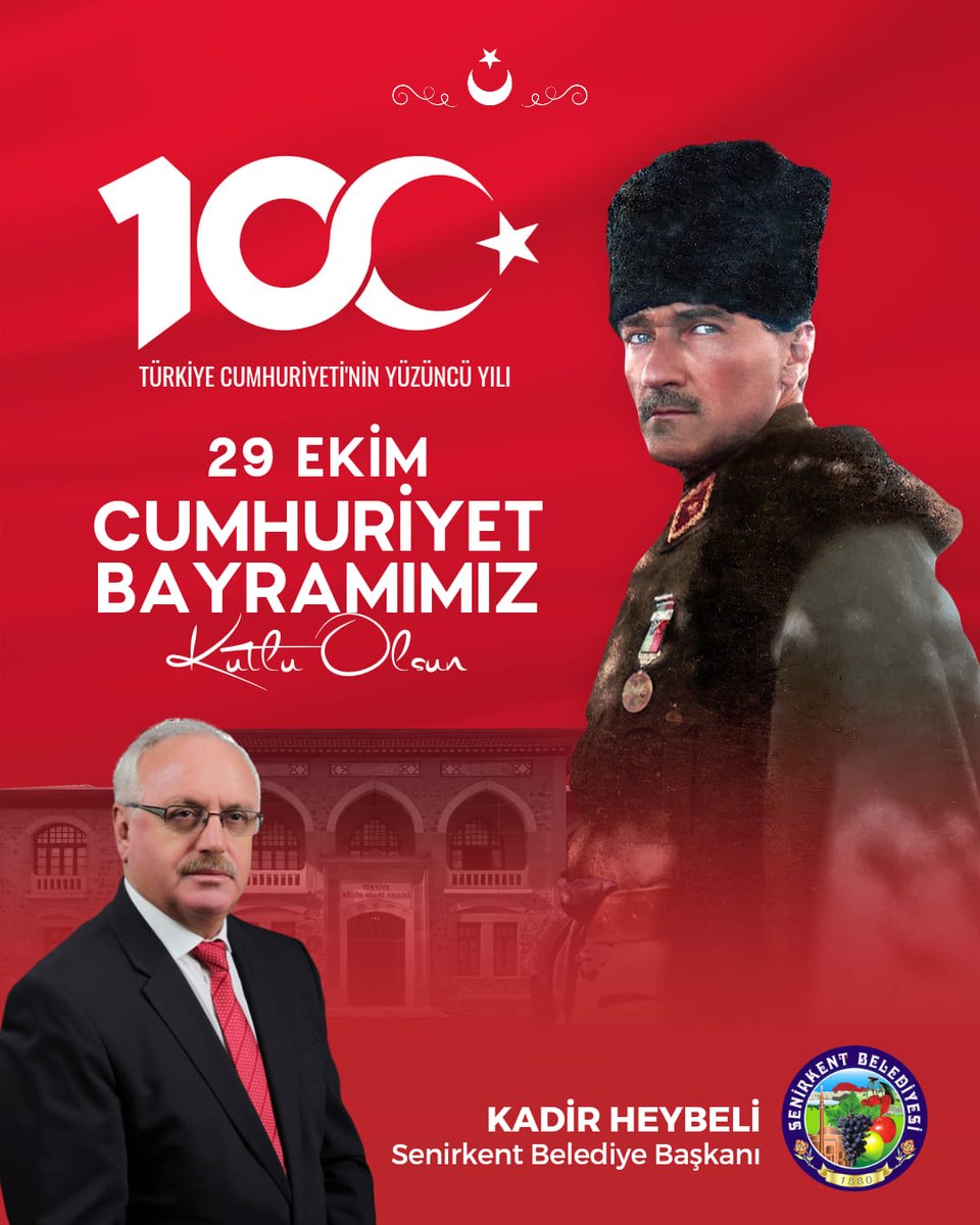 Şanlı Cumhuriyetimizin 100. Yılında cumhuriyetimizin kurucusu Mustafa Kemal Atatürk olmak üzere tüm kahramanlarımızı, Cumhuriyeti bizlere armağan eden tüm şehit ve gazilerimizi saygı ve rahmetle anıyoruz
Kadir HEYBELİ
Belediye Başkanı

Düzenle
📷
1010Tüm ifadeler: