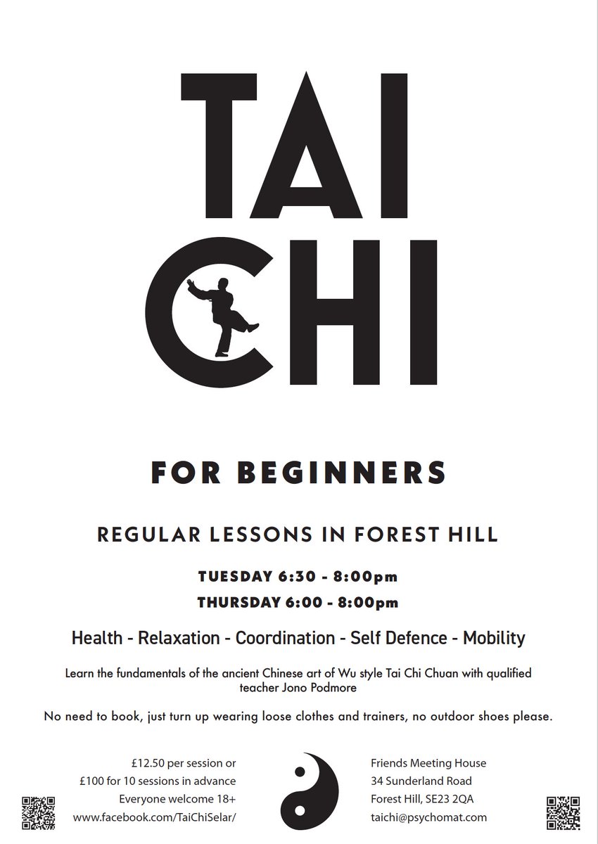 My class sizes were getting a bit out of hand so I'm going to start a second night: Thursdays 6 - 8 pm at the Friends Meeting House in SE23. Come along and have a go! #taichi #wustyle #expansion #health #fitness #thursday #beginners #foresthill #london