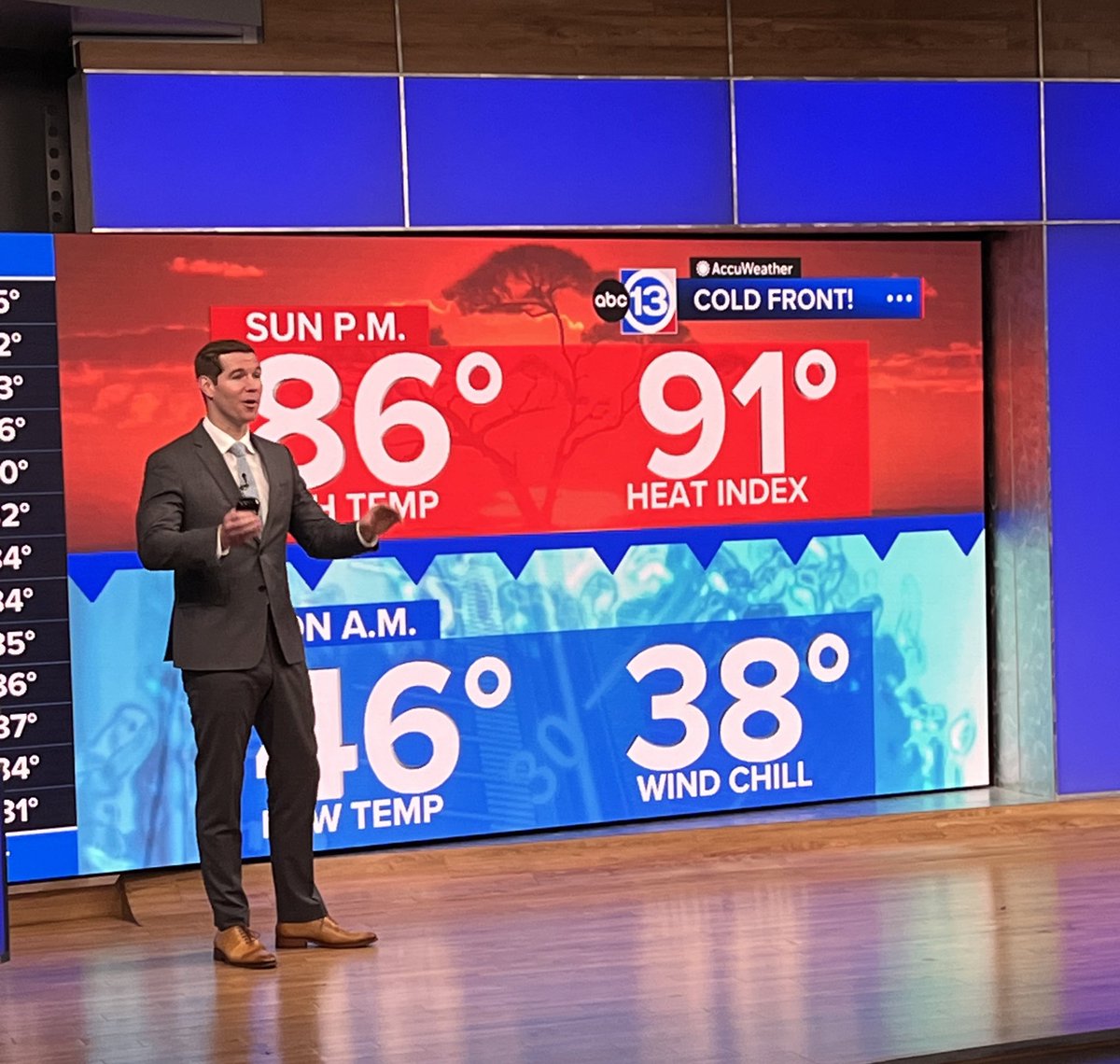 🎢 We are in for a HUGE temperature drop, Houston! 🥶 Look at the Sunday temps vs Monday temps! 🧥 ☕️ 🍁 

<a href="/KevinRothABC13/">Kevin Roth</a>  says the cold air is coming!! 🙌🏽