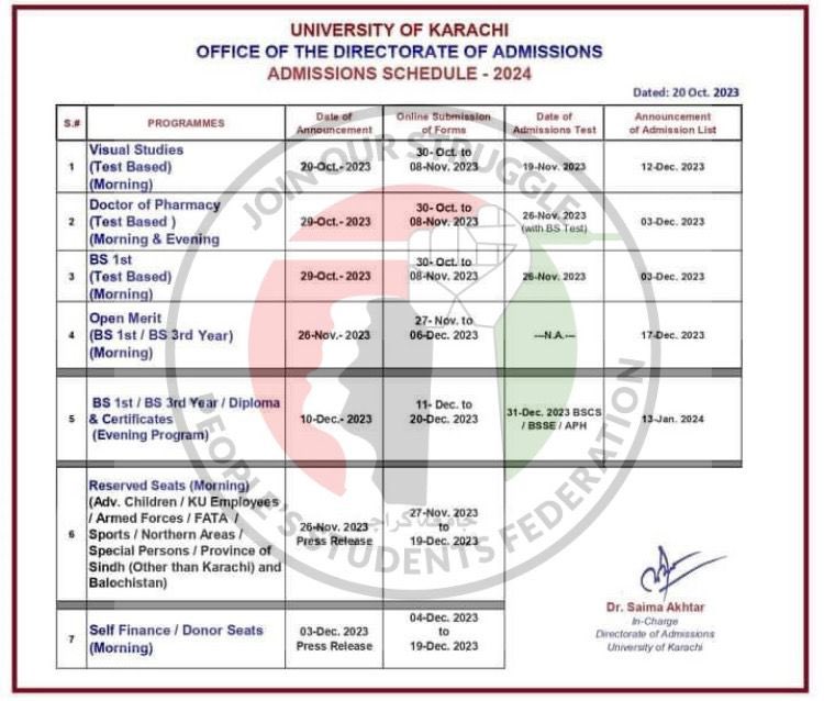 PSF_UOK's tweet photo. Join the largest University of Pakistan <3
KU announces B.E., B.S., B.Ed. (H), B.S. (3rd Year) Online Admissions 2024 (Entry Test Based).
Candidate can apply online from 30th October to 08th Nov 2023
#karachiuniversity #addmission2024
#PSF #PSFUOK
#PSFKarachiUniversity https://t.co/DdKQ89t1aF