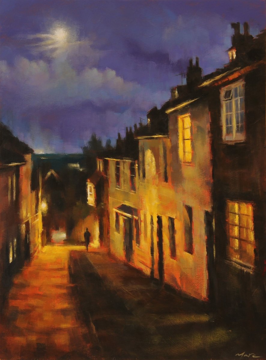 Marc Gooderham captures street scenes with an almost cinematic quality. Here he depicts the lamplight on an Autumn evening perfectly with his painting of Keere St, Lewes in East Sussex.  See more at KMA Gallery this Autumn.
kelliemillerarts.com/artistslist/ma…

#Autumn #Sussex #oilpainting