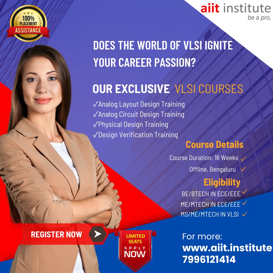 AIIT_INSTITUTE's tweet photo. ~VLSI COURSES  OFFERED~
.
.
.
#aiitinstitute #vlsi #vlsicareer #vlsitraining #vlsijobs #semiconductor #training #bangalore #google #design #offlineclasses https://t.co/W6m9daRFJv