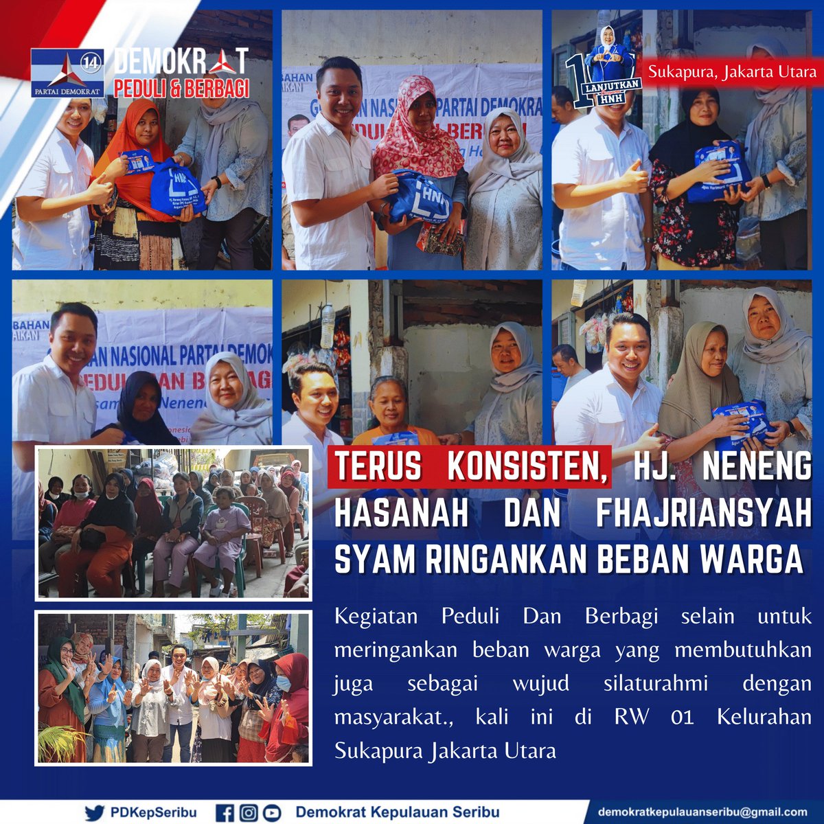 Terus Konsisten, Hj. Neneng Hasanah Dan Fhajriansyah Syam Ringankan Beban Warga

Kegiatan Peduli Dan Berbagi selain untuk meringankan beban warga yang membutuhkan juga sebagai wujud silaturahmi dengan masyarakat., kali ini di RW 01 Kelurahan Sukapura Jakarta Utara

#DemokratS14P