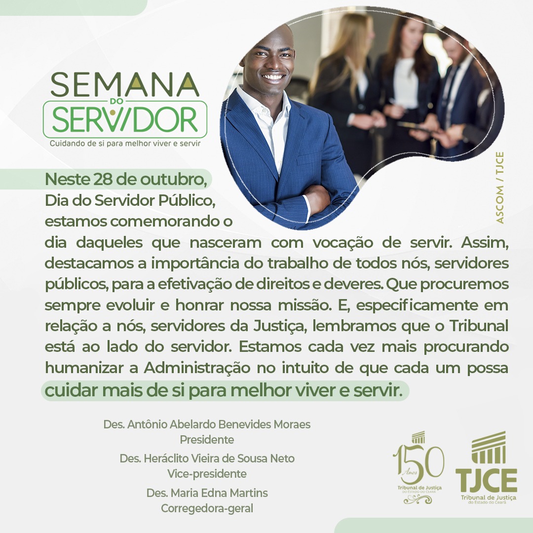 TJCEnoticias's tweet image. Parabéns aos(às) servidores(as) que compõem o TJCE! 👏🏻👏🏻

⏳️ #Faltam99Dias #TJCE150Anos #DiaDoServidorPublico #PoderJudiciario
