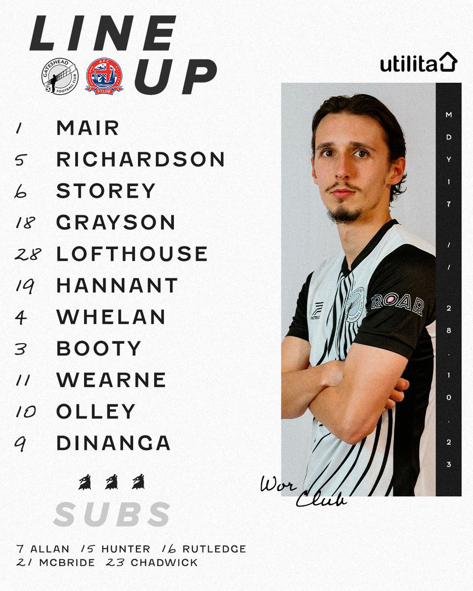 Gateshead FC (@gatesheadfc) on Twitter photo ▪️ Callum Whelan makes his first start since the opening day
▪️ Tom Allan replaces Ed Francis through suspension
Ready for a big day on our patch 👊
🤝 <a href="/ROARMarketing_/">ROAR Digital Marketing</a>
#WorClub ⚪️⚫️ ▪️ Callum Whelan makes his first start since the opening day
▪️ Tom Allan replaces Ed Francis through suspension
Ready for a big day on our patch 👊
🤝 <a href="/ROARMarketing_/">ROAR Digital Marketing</a>
#WorClub ⚪️⚫️