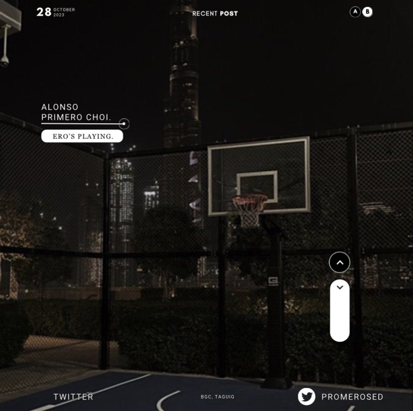 ㅤ

               ALONSO CHOI  ➜  IS PLAYING. ㅤ

               위치: BGC.   오늘 데이트: 102823.
                 
                Good evening, everyone. It’s a
                great time to play basketball. ⛹🏻‍♂️

ㅤ