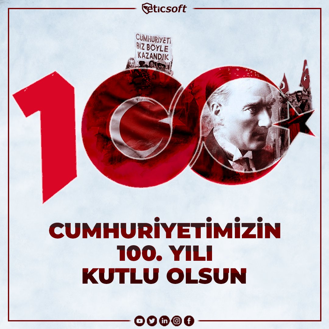 Cumhuriyetimizin 100. yılını kutlamak, bize büyük bir gurur ve sorumluluk veriyor. Bugün, Atatürk'ün mirasına daha fazla sahip çıkma ve ülkemizi daha da ileriye taşıma kararlılığımızı gösterme günüdür !

#CUMHURIYETİMİZ100Yaşında 
#100yaşında 
#29EkimCumhuriyetBayramı